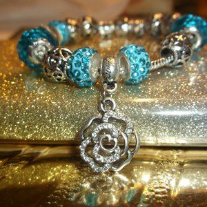 CHARM BRACELET, TURQUOISE AND SILVER BEADS